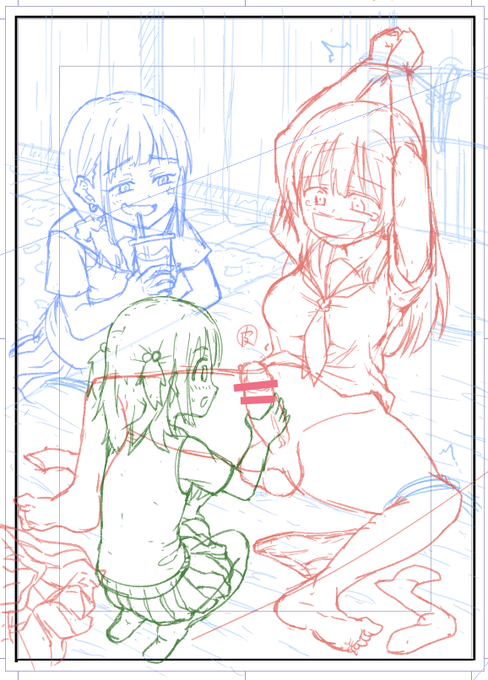 原稿の傍らに進行中
一枚絵の時は色分けするのが地味に好き 