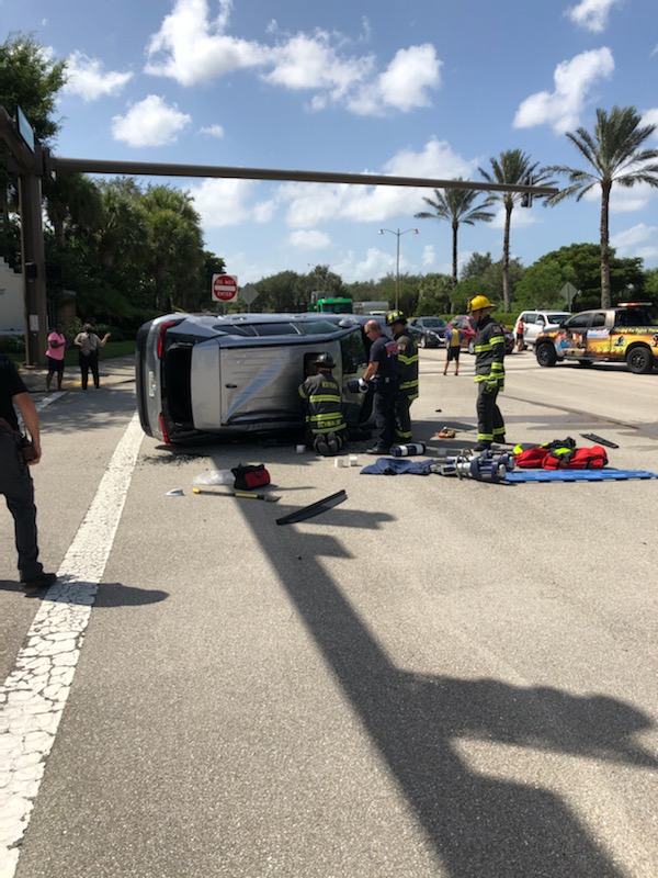EFR is on scene of a vehicle rollover at Coconut Road &amp; Three Oaks Parkway. Two vehicles were involved with two patients. Neither are determined to be trauma alerts. Crews are currently working to extricate a patient from one of the vehicles.  Avoid the area.