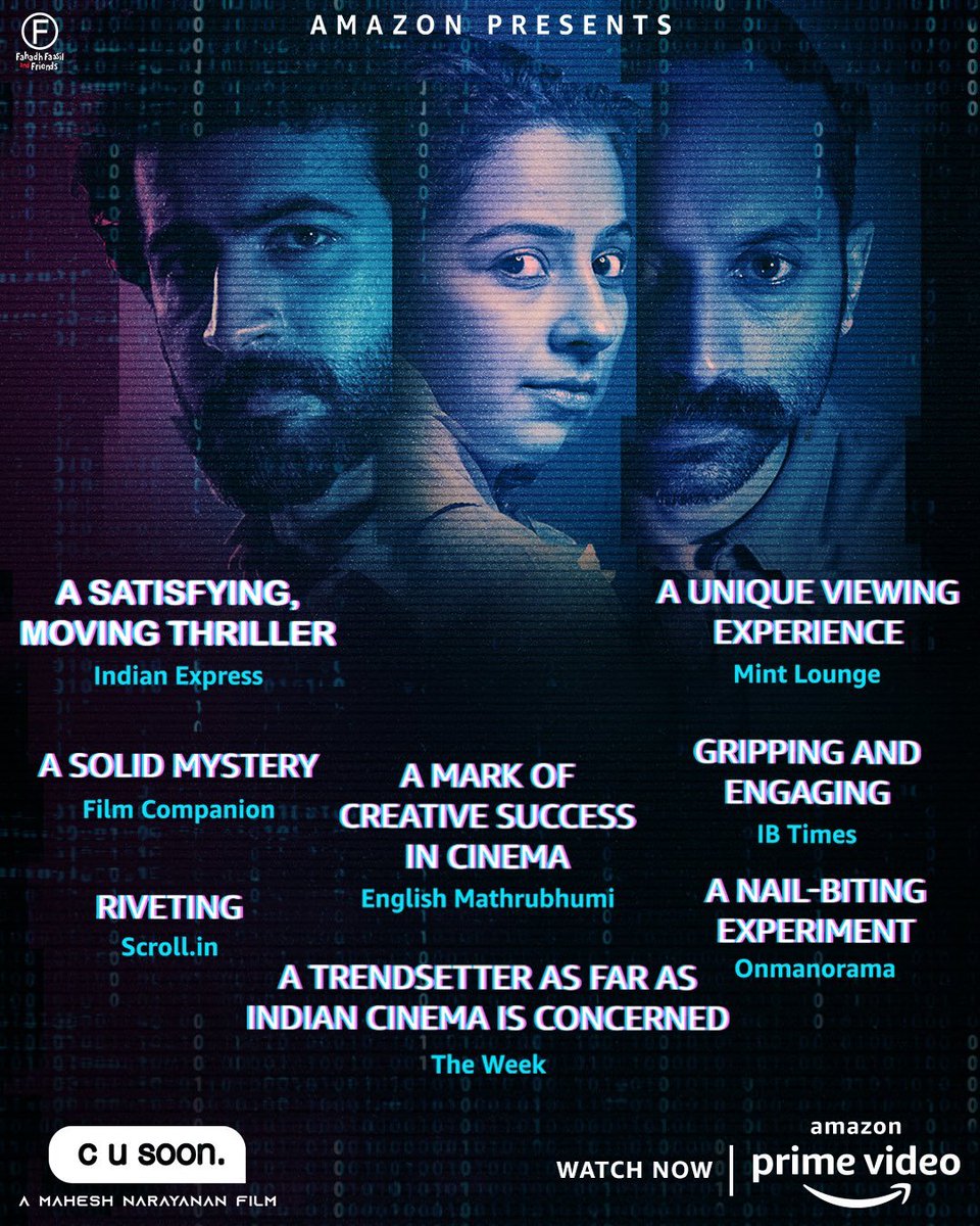 kannigadu_777's tweet photo. #CUSoon - TOP CLASS ⭐
OMG🤐 This movie is just
🔥 BRILLIANT 🔥
1.SUSPENCE😳
....
2.UNIQUE EXPERIENCE💥
.....
3.EDGE OF THRILLER⚡
👌- Conecpt , Direction ,Screenplay, Performances
👎- Nothing
MUST WATCH FILM!👍 EVERYONE GONNA THRILLED!♥️
#CUSoonreview #FahadhFaasil https://t.co/8qb0HAVkrQ