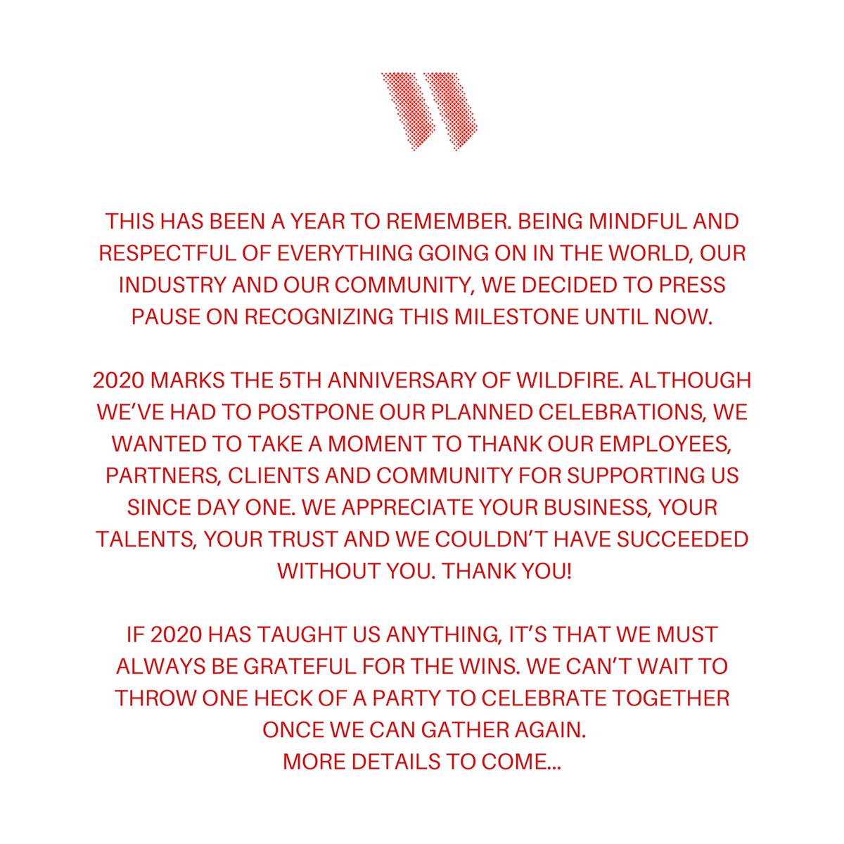 wildfire_yvr's tweet photo. This year marks 5 years of @wildfire_yvr. Here are our thoughts on hitting this milestone in 2020. #experientialmarketing #vancouver https://t.co/Km9QCjeOrt