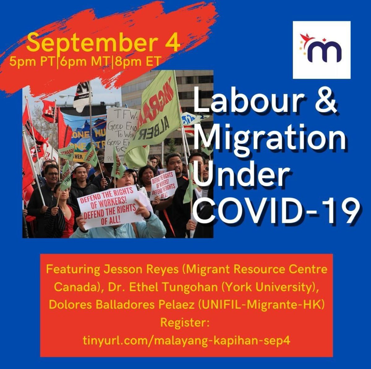 MRCCanada's tweet photo. Our own Jesson Reyes is sharing his experiences and expertise tomorrow at 8 PM ET on the experiences of Filipino migrant workers during COVID-19! Register at https://t.co/2JDvwn3UbR or watch on Facebook Live on https://t.co/XIiIhS3sa8 https://t.co/m1kgBGlG3T