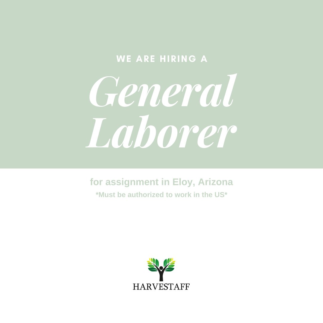 HarveStaff's tweet photo. New job opportunity! We are hiring a General Laborer for assignment in Eloy, Arizona to apply and for more information please visit the following link: https://t.co/jcH7zKpWuP #GeneralLaborer #eloy #arizona #Jobopenings #JobOpportunites #hiring #jobsearch https://t.co/0ahnq79fse