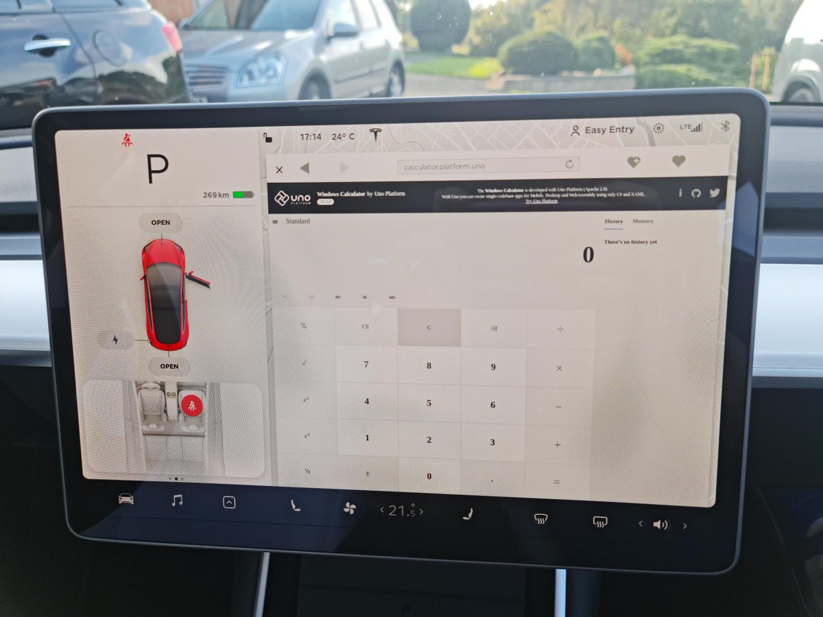 UnoPlatform's tweet image. When stars align, you get @WindowsUI Calculator codebase from 1995 running on #WebAssembly in a @Tesla ⚡️🚗 ❤️ Did we say #WinUIEverywhere?