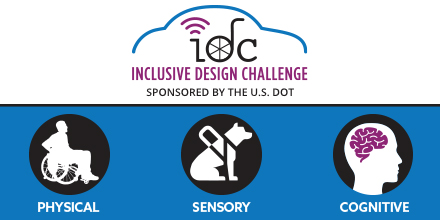 ITS_USDOT's tweet photo. How would you like to help improve #mobility obstacles for all with disabilities? The @USDOT’s #InclusiveDesignChallenge is seeking your creative ideas. The challenge is part of the department's initiatives on #AutomatedVehicle accessibility: https://t.co/NqQ5XVnOcI https://t.co/b1eGdfD5Q9