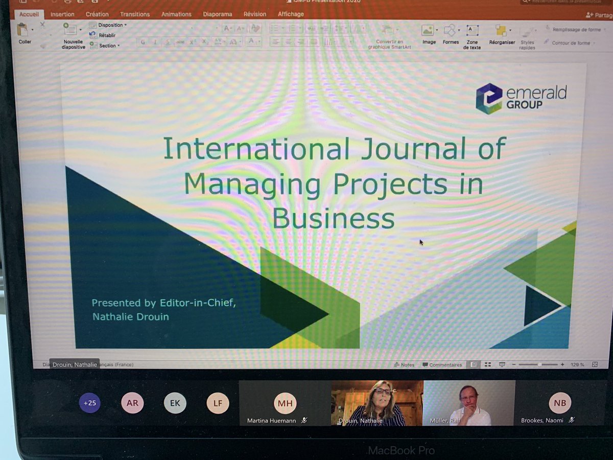 christine_uhb's tweet photo. @drouin_nathalie presenting the International Journal of Managing Projects in Business - a young journal which has developed tremendously over the last few years and provides a great option for publication #BAMprex #BAM2020 #IJMPB https://t.co/SfL1AJya6u