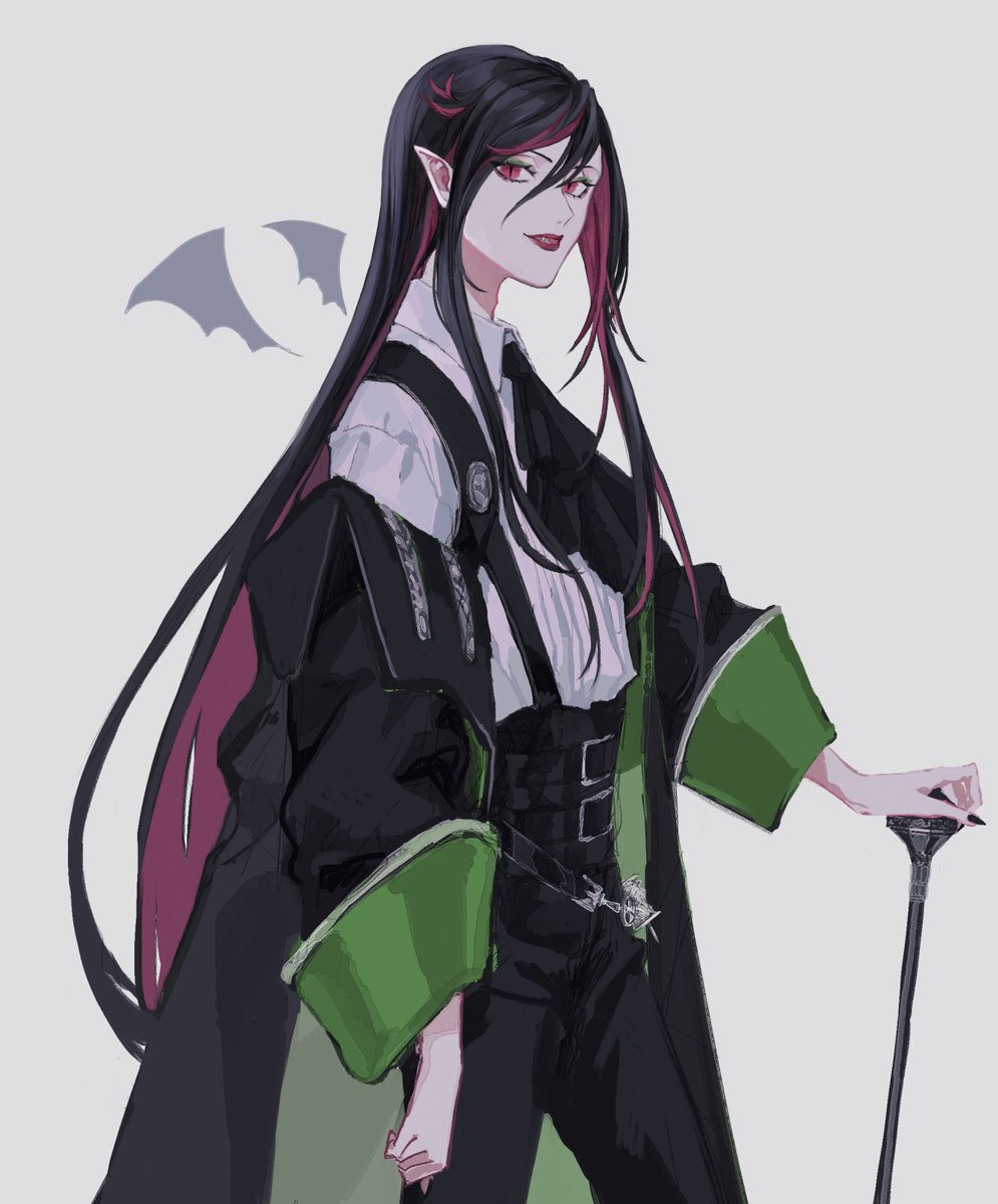 1boy male focus black hair pointy ears long hair solo colored inner hair  illustration images