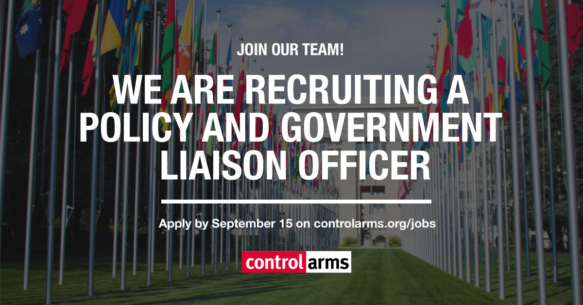 controlarms's tweet photo. Control Arms is recruiting a Policy and Government Liaison Officer based in #Geneva.

If you have experience in building government and stakeholder relationships, and promoting advocacy and program work, then apply here: https://t.co/LgA5MSdTeG 

👉 Closes 15 Sep 2020 🗓 https://t.co/5Jm8Uvw36I