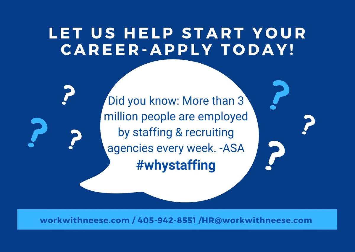 workwithneese's tweet photo. #whystaffing #workwithneese #nowhiring #ASA https://t.co/bHKrgTKkGH