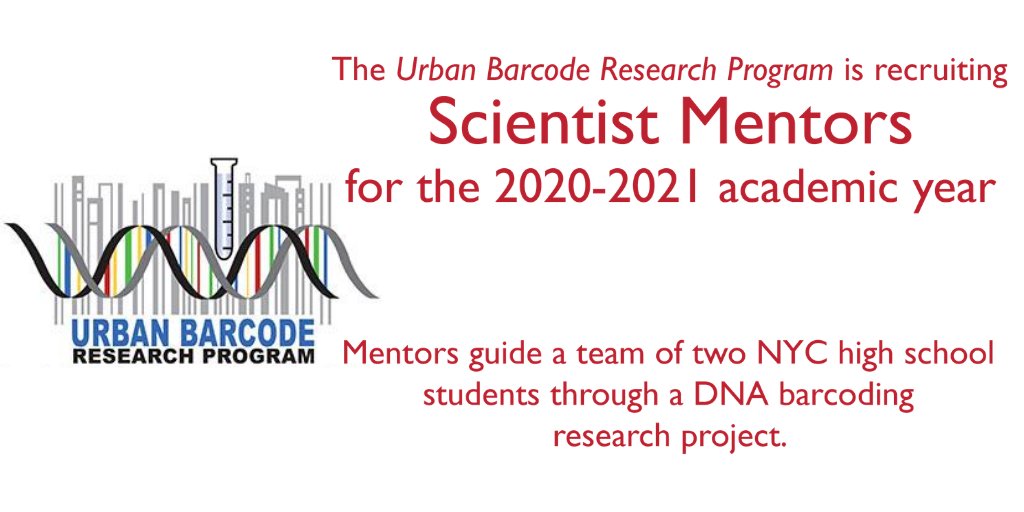 NYC scientists: do you want to mentor NYC high school students this year? Our Urban Barcode Research Program is recruiting scientist mentors for 2020-21! Apply to be a mentor here:  https://forms.gle/PCks5eB97scdycF76 If you want more information, message us or email UrbanBarcode@cshl.edu!