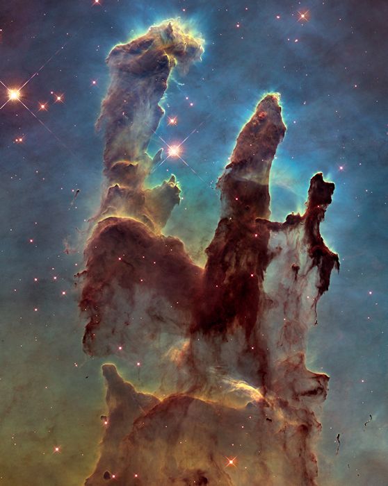 NASAExoplanets's tweet photo. Looking at the Pillars of Creation in visible light (left) &amp; infrared (right) shows how different views expand what we see. Infrared isn't blocked by the clouds of dust &amp; gas that form the pillars, revealing stars within &amp; beyond.

@NASAWebb will explore the cosmos in infrared. https://t.co/TY7YyiU2uo