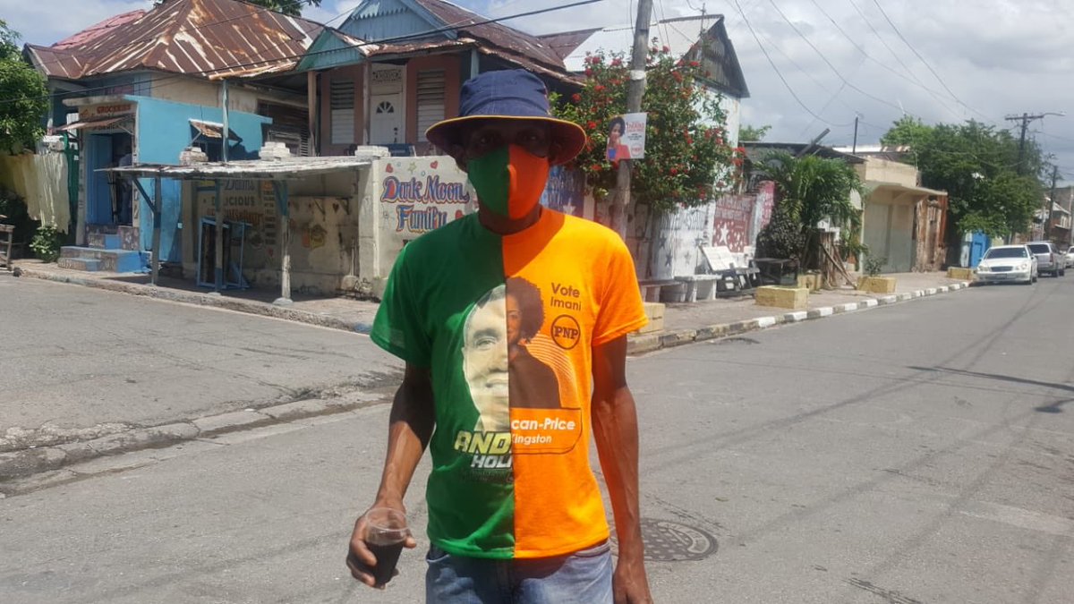 shaunjaye's tweet photo. Can’t decide who to vote for? 

Don’t mind that, he’s wearing his mask with ‘alcohol’ in hand.

#wearyuhmask #voteandgohome 
#JaVotes2020 https://t.co/iIUf9gigmF