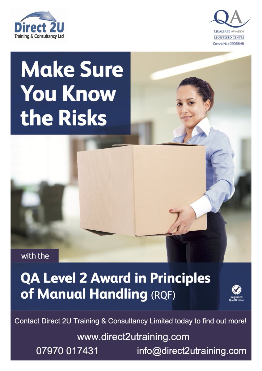 Direct2U_ltd's tweet photo. We still have spaces available for our QUALSAFE Manual Handling course. Make sure you book your place on our website👇 

https://t.co/WDm8P8JmnB

#manualhandling #QUALSAFE #healthandsafety #training https://t.co/OgmfAgQgfK