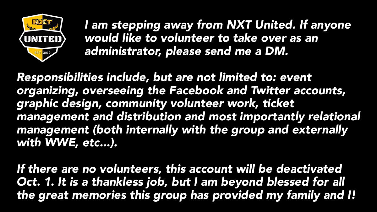 Statement from <a href="/FLWrestlingFan/">Tony Yayo Khan</a> on future of #NXTUnited