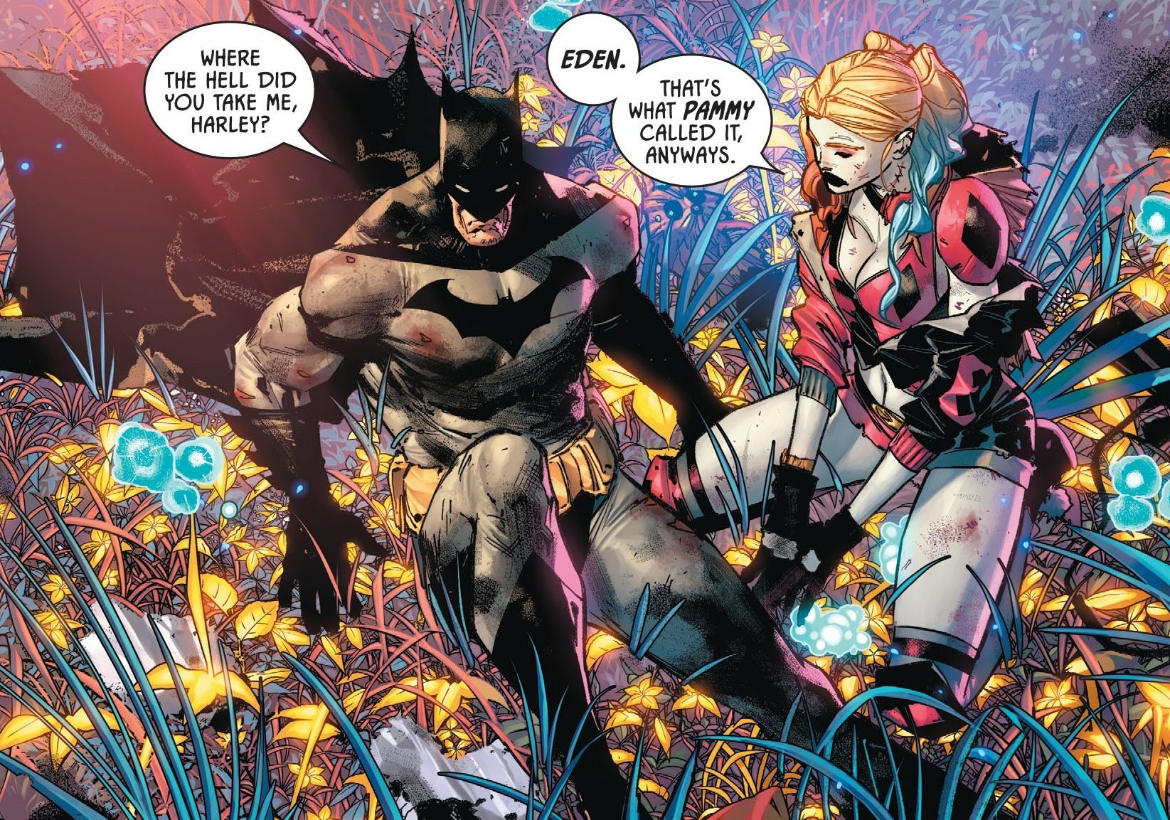 “Harley Quinn in her secret garden made by Poison Ivy in Batman #97” .