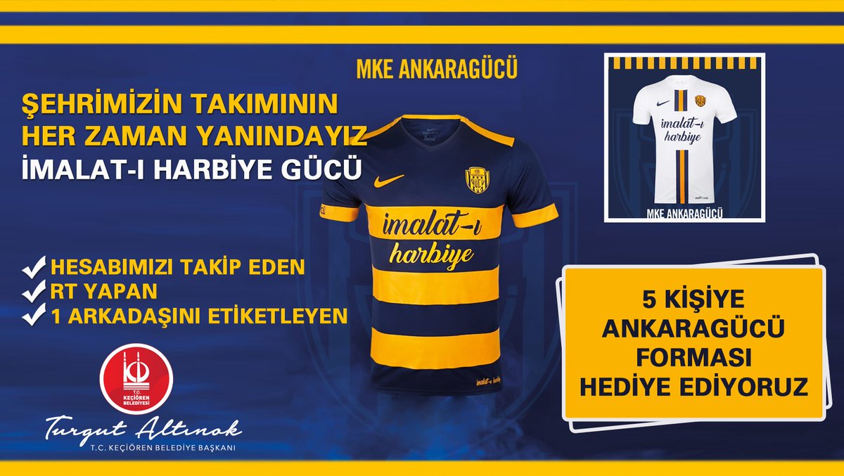 İMALAT-I HARBİYE GÜCÜ VAR OLSUN!

✔Hesabımızı Takip Eden
✔RT Yapan
✔1 Arkadaşını Etiketleyen

5 KİŞİYE ANKARAGÜCÜ FORMASI HEDİYE EDİYORUZ!

Şehrimizin takımının her zaman yanındayız! 🟡🔵

<a href="/Ankaragucu/">MKE Ankaragücü</a> #Ankaragücü