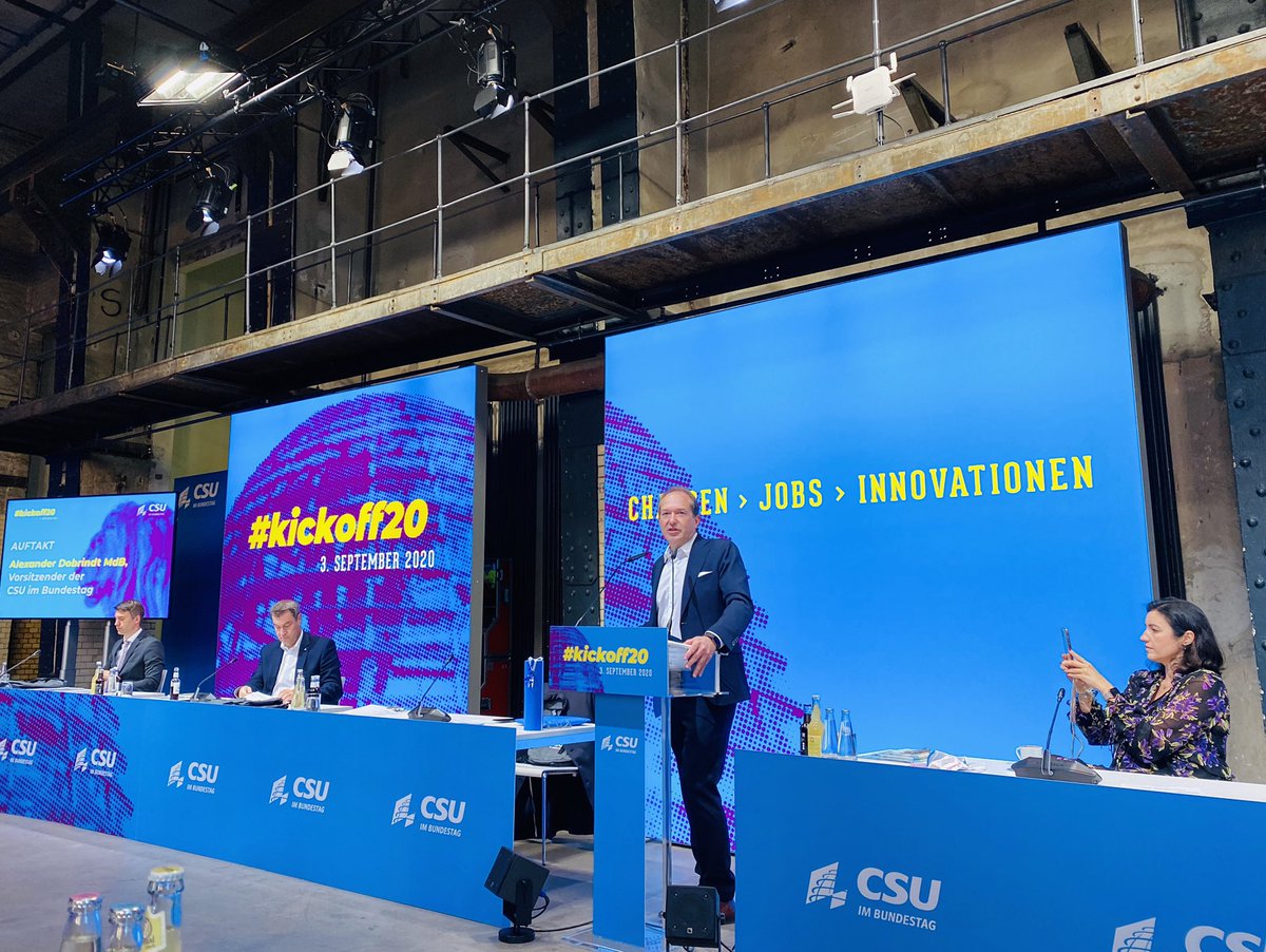 anjaweisgerber's tweet photo. Heute haben wir uns im Berliner Ewerk zur #Kickoff20 @csu_bt #Klausurtagung getroffen. Zu Gast war u.a. @Markus_Soeder. Unser Ziel ist, dass Deutschland 🇩🇪 stärker aus der Krise kommt, als es hineingegangen ist. 💪 https://t.co/VGTgFGy3fy