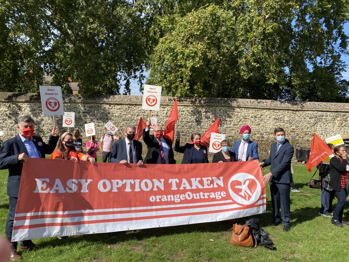 TanDhesi's tweet photo. This week I joined easyJet staff outside Parliament who face redundancy &amp; key bases closing across the country - they deserve better. 

The aviation industry contributes 267,000 jobs (with a further million down the supply chain) it cannot continue to be ignored. #OrangeOutrage https://t.co/plm4s6rUoU