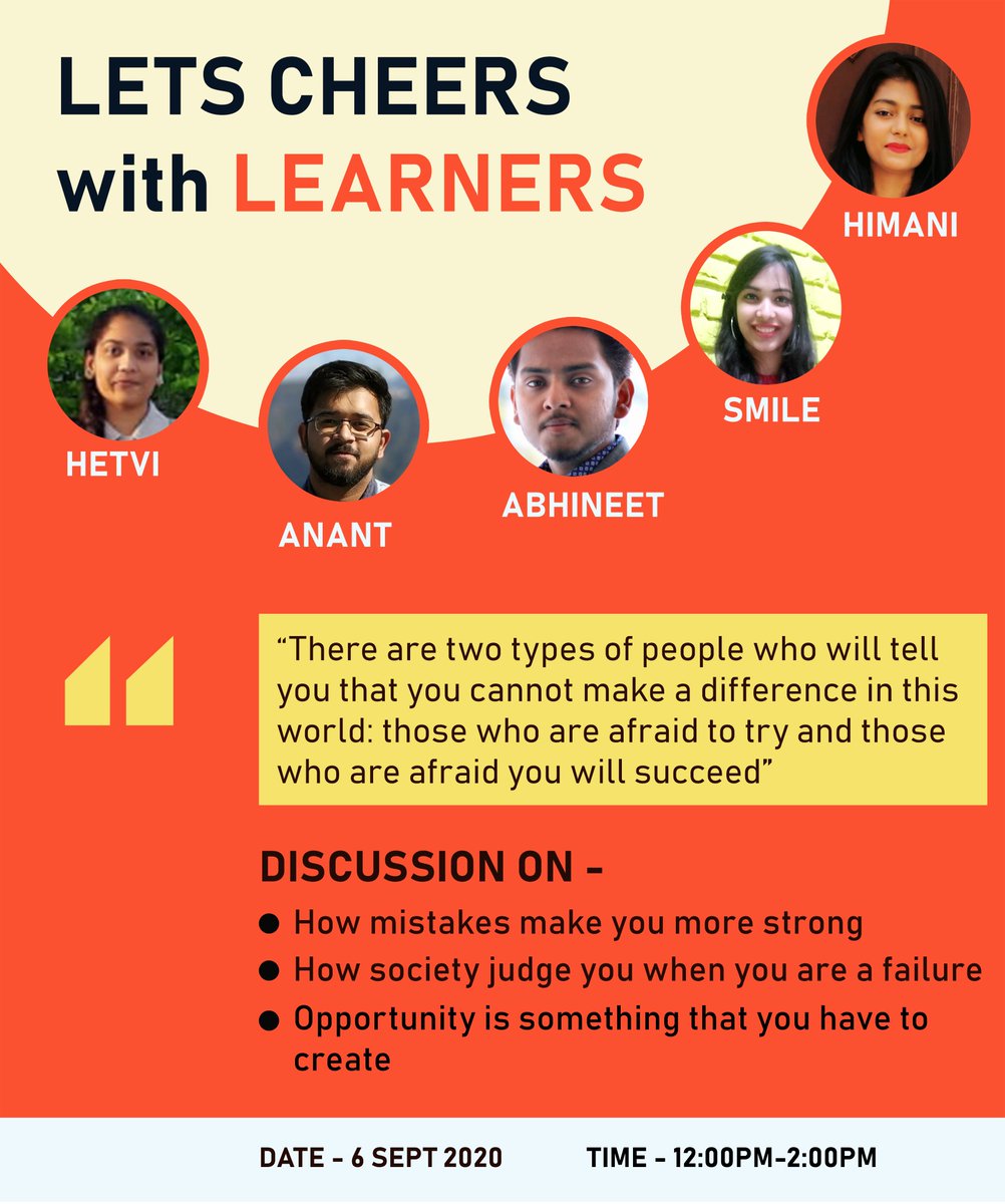 ping2gourav's tweet photo. https://t.co/MPyAp6llG5

#smile #anant #abhineet #hetvi #himani

Make some noise for the Sunday Panel. Lets Learn from the Learners https://t.co/lsPtj9aUEP