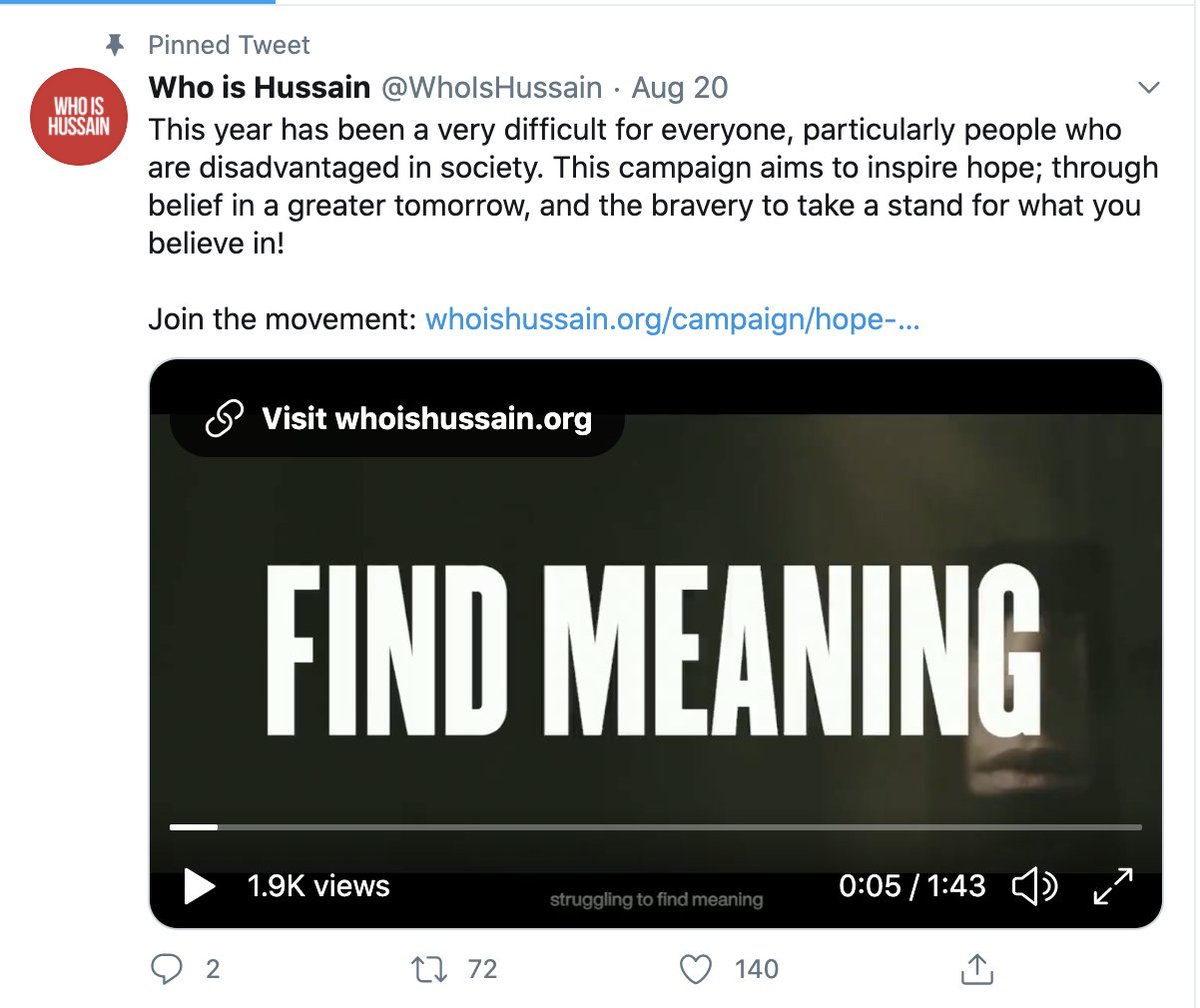 Wait for it - Imam Hussain Ibn Ali - grandson of mohammad. He follows "charity" work of  @WhoIsHussain that has absolutely no qualms in promoting hussain's teaching of Islam. Guess Islam never left him.