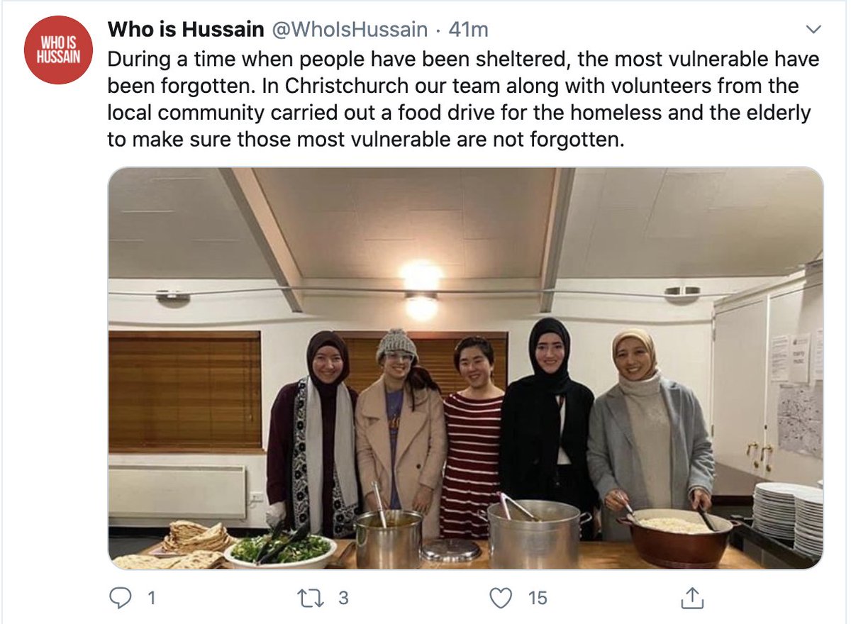 Wait for it - Imam Hussain Ibn Ali - grandson of mohammad. He follows "charity" work of  @WhoIsHussain that has absolutely no qualms in promoting hussain's teaching of Islam. Guess Islam never left him.