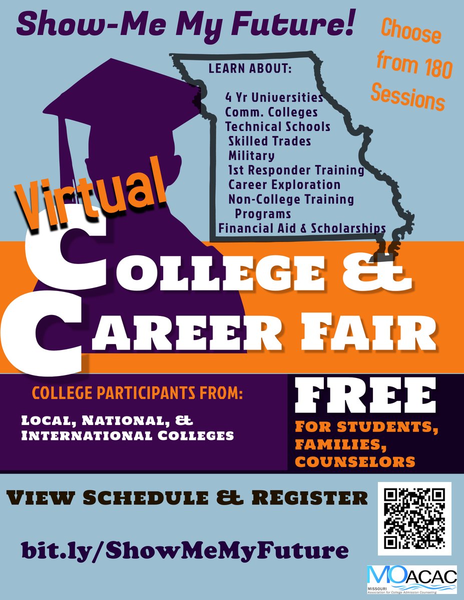 FZECounseling's tweet photo. Hey students! Thinking about college? Planning your career? Check out Show-Me My Future virtual college
and career sessions at https://t.co/L4gsLDiwJm
#moacac https://t.co/8WXhXF7rjo