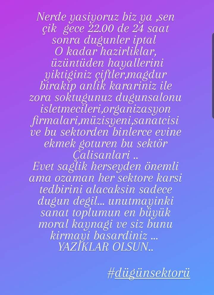 DansRitmin's tweet photo. #düğünsektörü 

#cumhurbaşkanlığıiletişimmerkezi

#rterdoğan @RTErdogan
#drfahrettinkoca @drfahrettinkoca
#süleyman_soylu @suleymansoylu
#tckulturturizm @tcbestepe @saglikbakanligi @TC_icisleri @TCKulturTurizm https://t.co/dPQ8RNvevh https://t.co/dAVjci5oLk