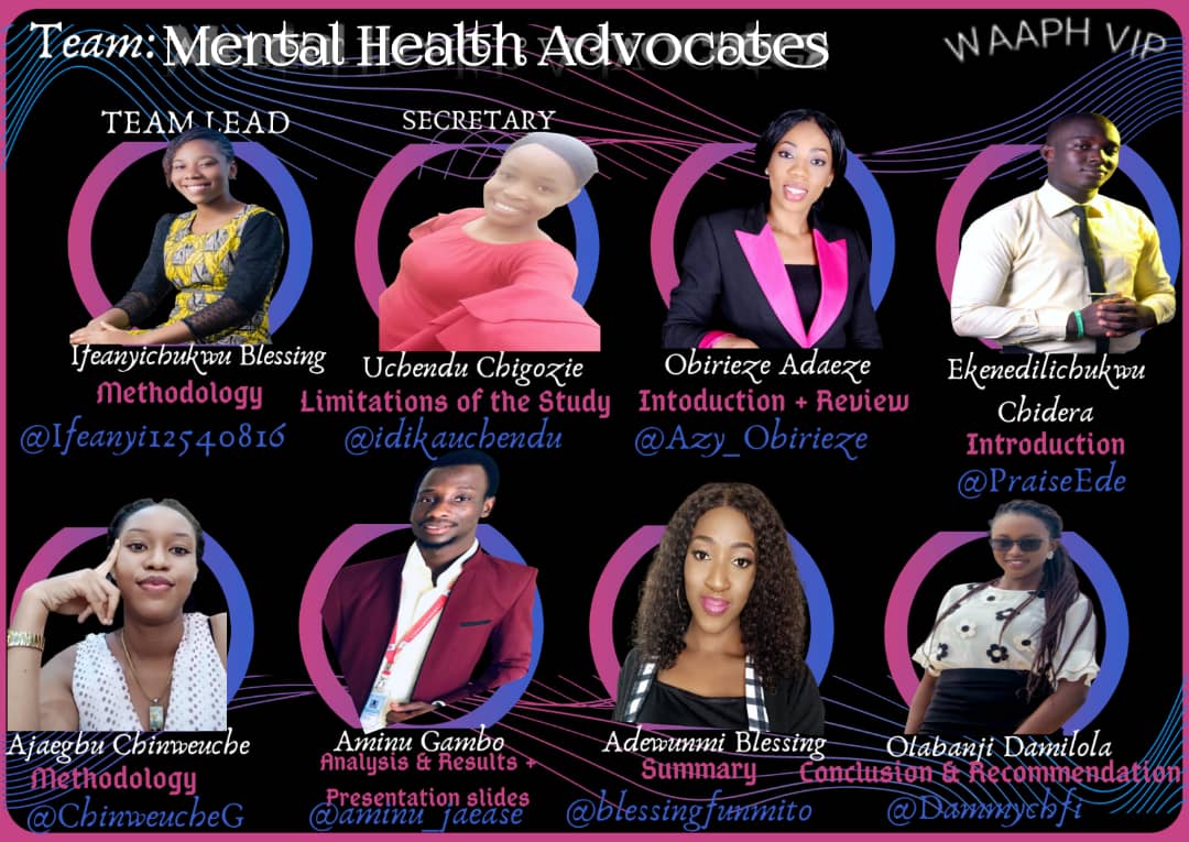 WAAPH_VIP's tweet photo. Mental health is important at every stage of life, from childhood and adolescence through adulthood.

Meet team Mental Health Advocates
#WAAPHVIP 

Wish to join the next cohort of the WAAPH VIP, send an application today.

@ONECampaign 
@SFHNigeria 
@projectpinkblue 
@MSF https://t.co/ARLduCSeUX