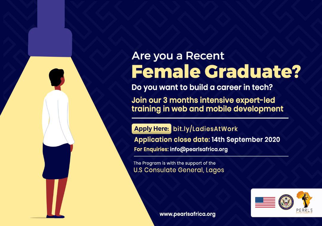 scouthappy_com's tweet photo. #WorkarooOpportunities
If you are a recent female graduate, @Pearls_Africa is organizing a 3-months intensive expert-led training to help you build a career in tech.
Please RT for more people to see and apply๐ช
Apply here: https://t.co/5OjvSKBsBn https://t.co/nuGVpaybDD