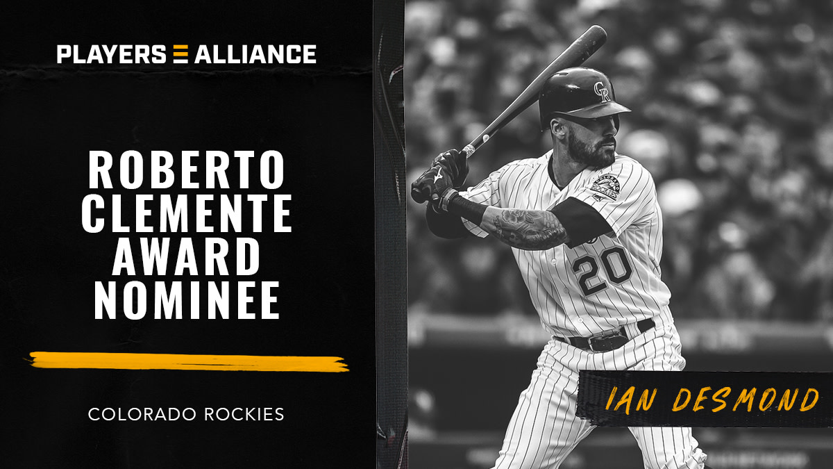 PlayersAlliance's tweet photo. Congratulations @rockies Ian Desmond on your 2020 Roberto Clemente Award Nomination🎉 https://t.co/RKQ2PZ3zK5