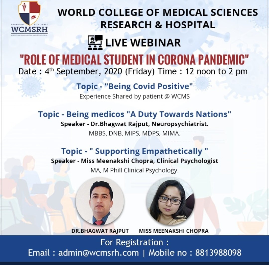 RachitVarshne11's tweet photo. Webinar is going on by @wcmsrh @DrNaren65329430 at #worldmedicalcollegr
@PMOIndia @MoHFW_INDIA @EduMinOfIndia @DrHVoffice @cmohry @mlkhattar @anilvijminister 
#Salute to #CovidWarriors @pathmonk https://t.co/gfGkRZ17g2