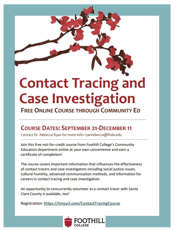 OwlTalent's tweet photo. Check out this amazing FREE  #ContactTracing course for fall 2020. #Contacttracingcourse #free @Foothillnews @FoothillPrez https://t.co/vFRj5xtYKg
