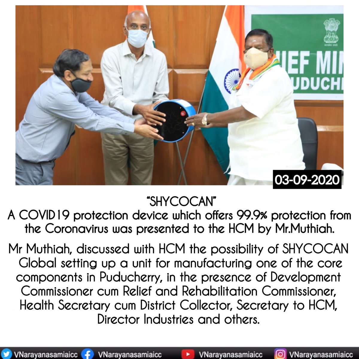 VNarayanasami's tweet photo. #SHYCOCAN #Covid_19 #Puducherry https://t.co/6wC1SRTZR4