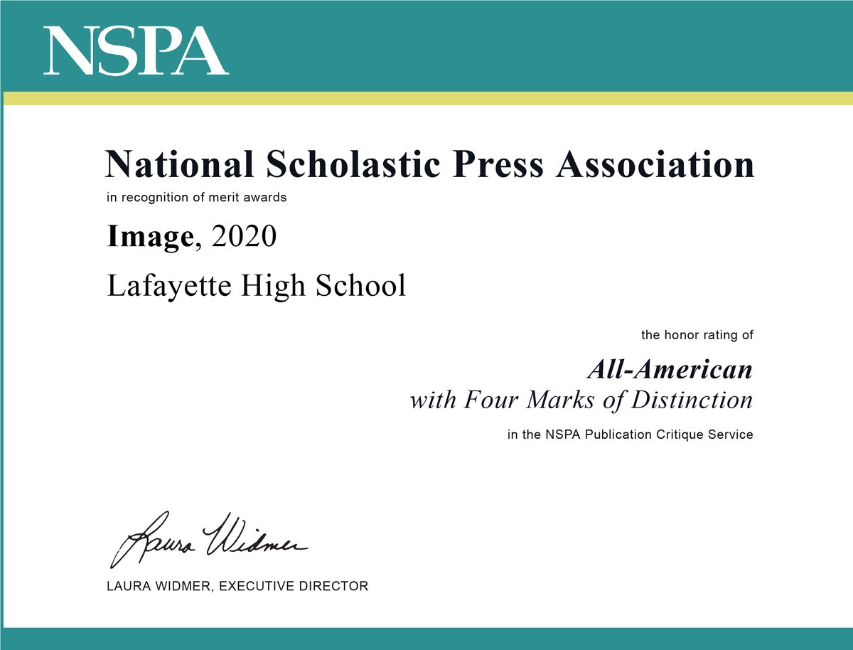 Great way to start the year with a NSPA Critique from 2019-2020 All-American with Four Marks of Distinction. Congrats to last year's amazing team. #connectedlancer <a href="/LafayetteLancer/">Lafayette Lancers</a> <a href="/LHSLancerPrin/">LHS Principal</a>
