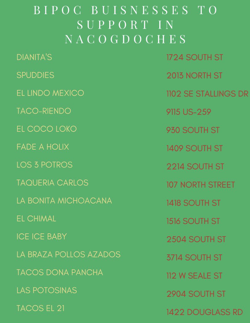 LSM_SFA's tweet photo. Thank you to everyone who came to Aquí Estamos! Like we keep saying, know that everyone at the LSM is here for YOU! To help &amp; support you in any way we can ♥️🌱

Check out this packet with lists of BIPOC businesses you can support in Nacogdoches &amp; cultural orgs at #SFASU ! https://t.co/hvwqOstybK