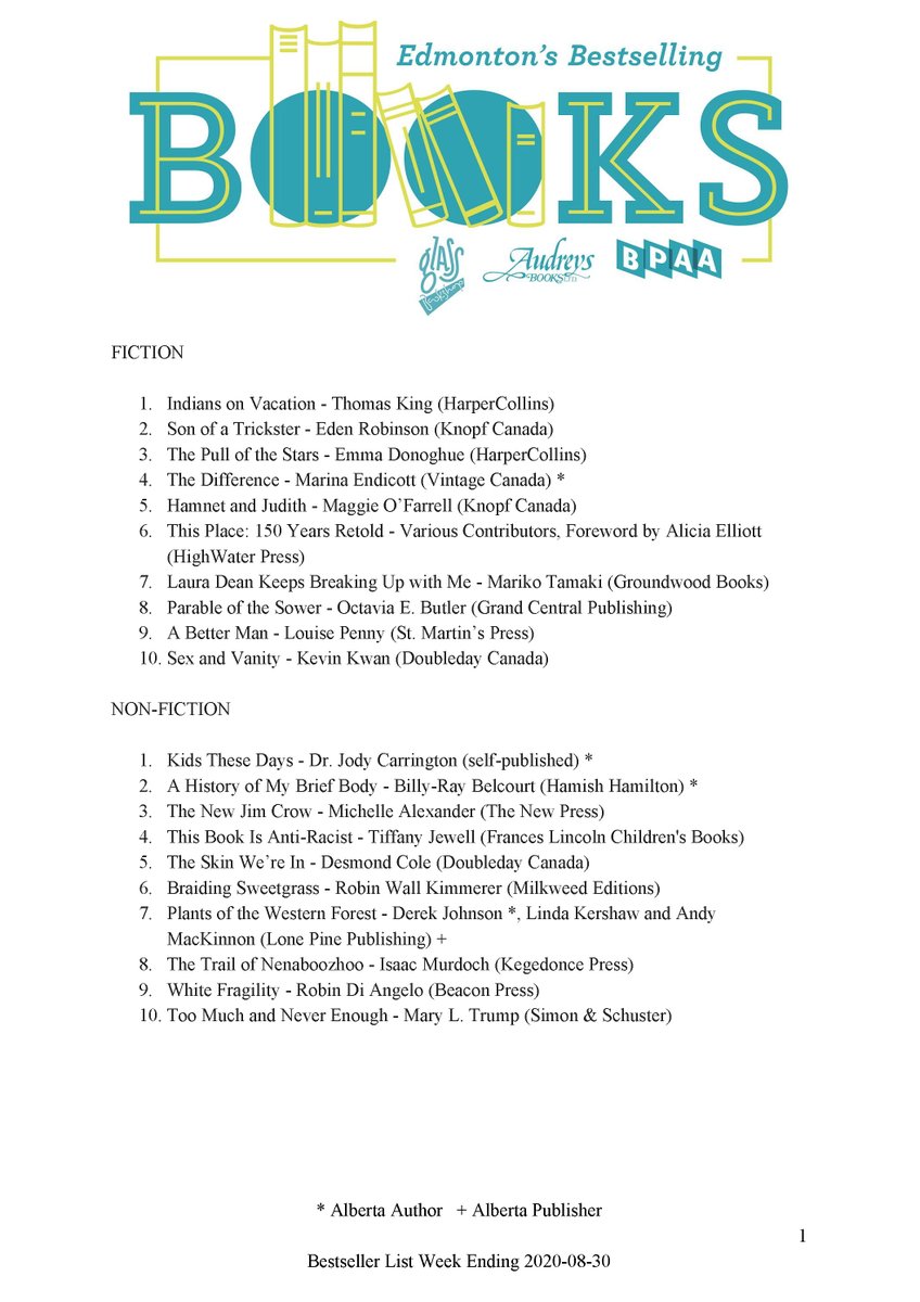 ABbookpub's tweet photo. Edmonton's Bestselling Books for the week ended August 30! #ABbooks @AudreysBooks @glassbookshop @LonePineBooks https://t.co/KyeLPn63Va