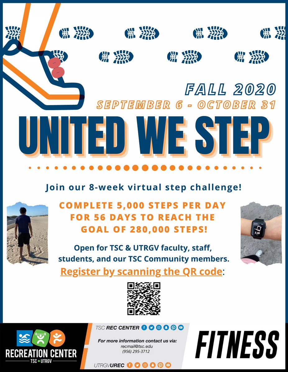 TSC_Recreation's tweet photo. Our United We Step Challenge is back!
Challenge will consist of completing a minimum of 5,000 steps a day for 8 weeks!
Want to engage in regular physical activity while competing in a friendly competition, sign up now - https://t.co/Sj1xy33MG0
#UnitedWeStep #StrongerTogether https://t.co/Sa9enTBppV