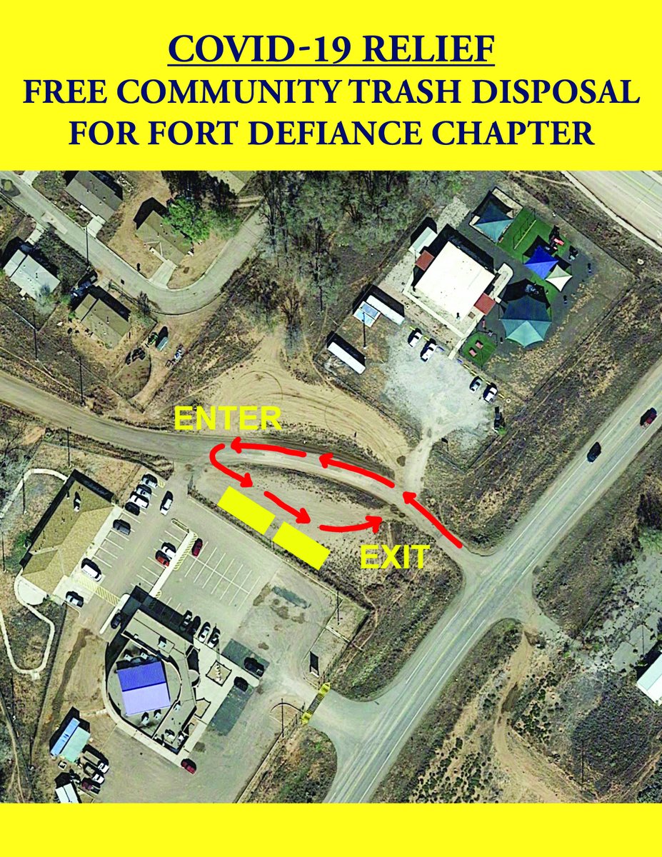 2Apache's tweet image. COVID-19 Relief: Free Community Trash Disposal for Fort Defiance Chapter September 8, 2020 at 8:00 a.m. For more information, please call Ganado Headquarters at (928)755-3881.