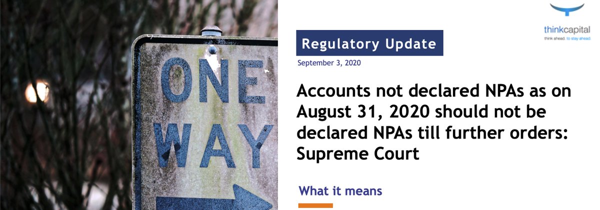 in_thinkcapital's tweet photo. #SupremeCourt in its interim order put a stay on the classification of accounts by #Banks as #NPAs which are standard as on August 31st. Presenting our analysis on the impact of the interim order. https://t.co/mf9XQ2K21Z
#RBI #moratoriumextension #restructuring #IndianEconomy https://t.co/Vb8Otkeshb