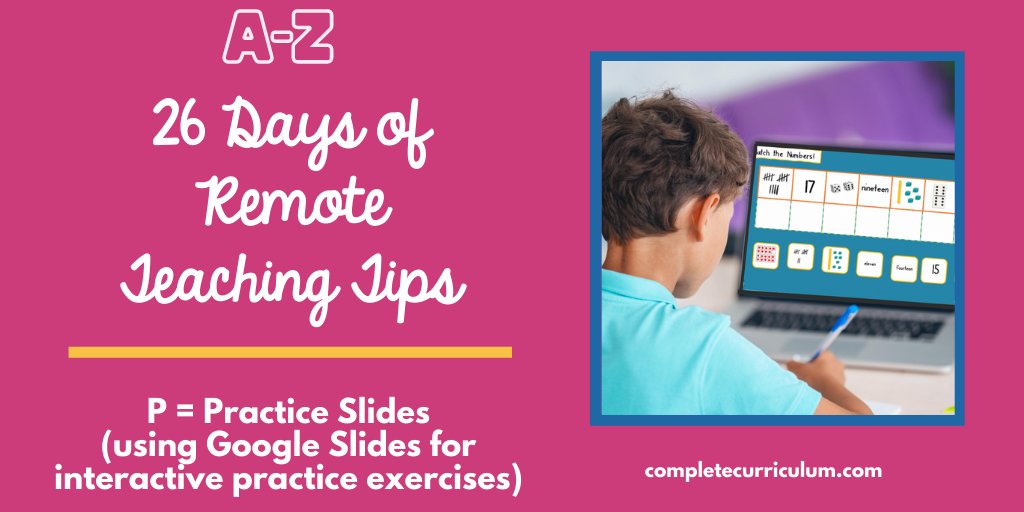 CompleteCurr's tweet photo. Remote Tip P: Practice Slides! Learn how to use #GoogleSlides to make engaging drag-and-drop practice for your students! More here: https://t.co/CNpkugr7Y5  #distancelearning2020 #remoteteaching https://t.co/e1Tm7PInwG
