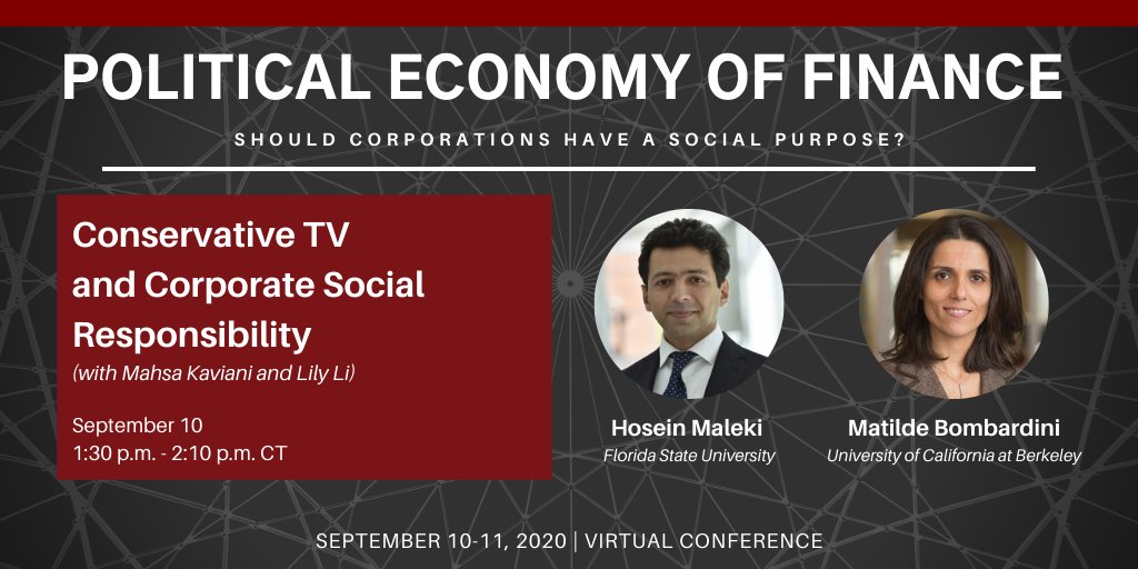 StiglerCenter's tweet photo. The @StiglerCenter is looking forward to welcoming Hosein Maleki of @floridastate to discuss “Conservative TV and Corporate Social Responsibility” (w/ Kaviani + Li) w/ Matilde Bombardini (@m_bombardini) of @BerkeleyHaas at #PEF2020.

Register to join: https://t.co/yuhhKyUA2l https://t.co/394GNzGWvo