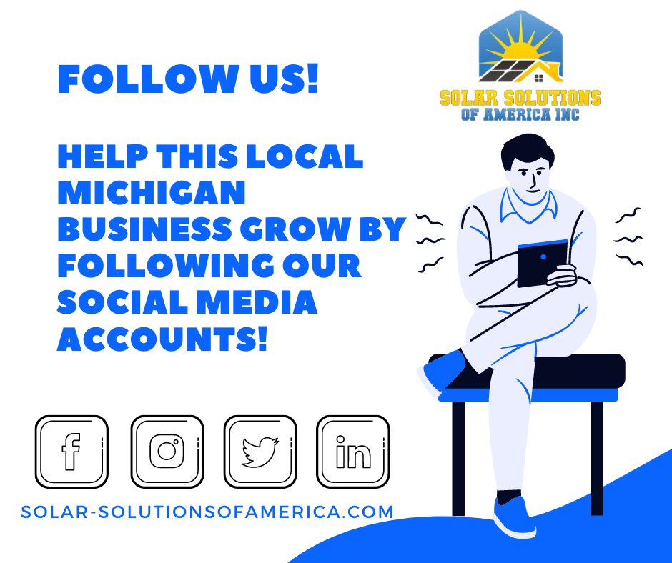 We are a local Michigan solar energy company that specializes in providing low-cost, high quality solar products for residential and commercial customers!
Help us grow by following our various social media accounts! #HomeImprovement #SOLAR #solarpower