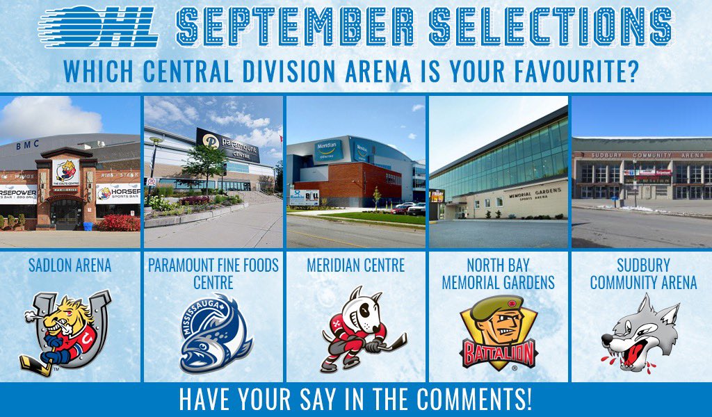 OHLHockey's tweet photo. What's your favourite Central Division #OHL arena? #SeptemberSelections π https://t.co/CXAZ4JKlRE