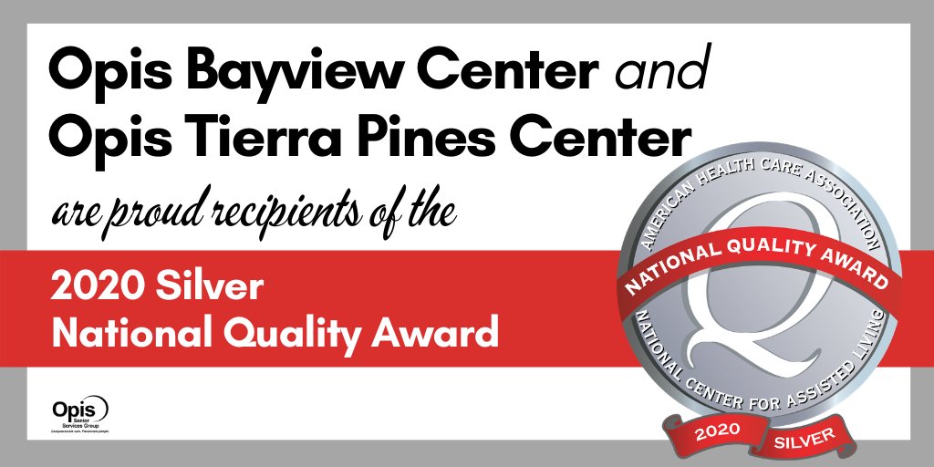 OpisSSG's tweet photo. Congrats to Opis Bayview Center &amp; Opis Tierra Pines Center on receiving the 2020 Silver National Quality Award from AHCA/NCAL. Thank you for your Mission driven dedication to our customers &amp; each other! Mission Matters! 🎉 https://t.co/8uIZsrQNsQ