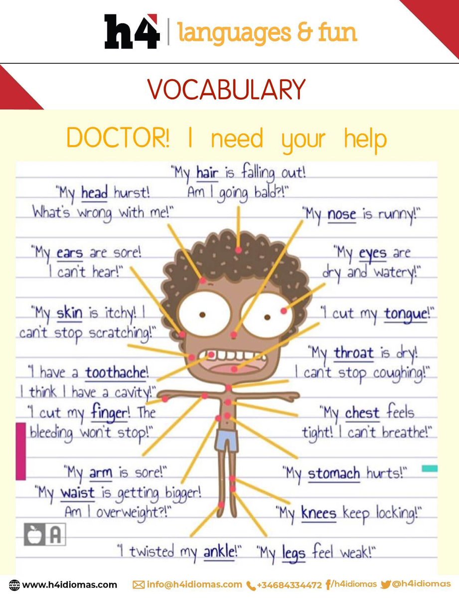 h4idiomas's tweet photo. CAN YOU HELP ME, DOCTOR? Os ayudamos con vuestra visita al médico en inglés. Porque siempre hay que estar prevenidos.  #h4idiomas #englishlearning #ireland #doingittogether #h4tips https://t.co/ZfqsTb8Bpb