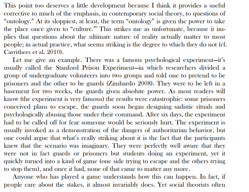 In a section somewhat confusingly named Cosmologies, games, and the anti-ontological approach, he launches into what seems like a digression on games and the Stanford Prison Experiment, which note that when people are playing a game, there's a Moreover, ICE must be destroyed