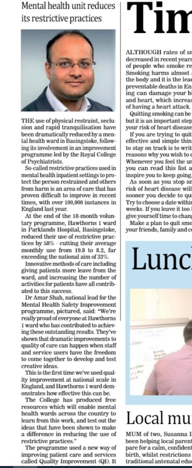 NCCMentalHealth's tweet photo. The wonderful @Hawthorns1PICU team @Southern_NHSFT were able to achieve an overall reduction of 58% in restrictive practices as part of the #ReducingRestrictivePracticeCollaborative. You can read the full article (on page 26) here : https://t.co/VqNQDkuJH0 #MHSIP https://t.co/jRxcAcRNKW