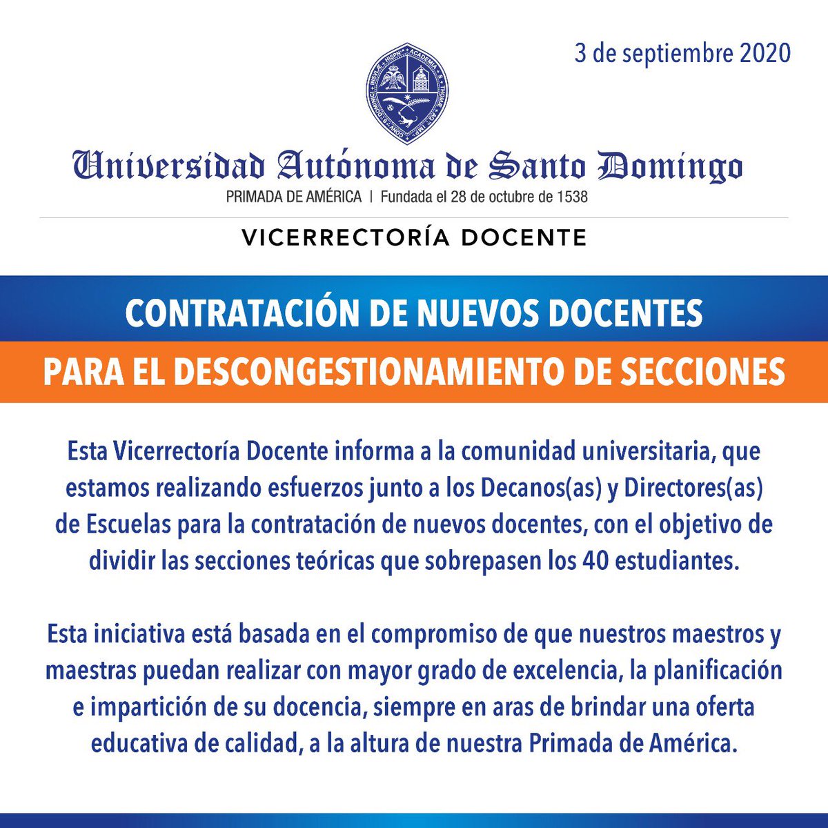 ¡AVISO!

Contratación de Nuevos Docentes para el Descongestionamiento de Secciones.