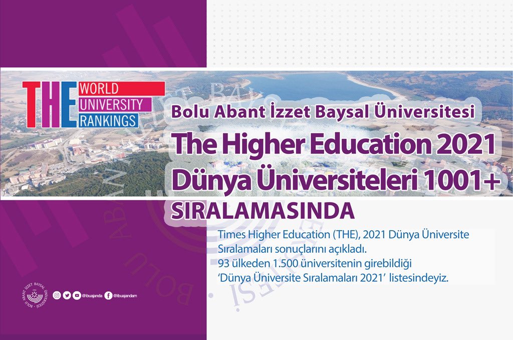 Times Higher Education (THE)'ın açıkladığı Dünya Üniversite Sıralamaları 2021 listesindeyiz. <a href="/timeshighered/">Times Higher Education</a> <a href="/ibuajanda/">Bolu Abant İzzet Baysal Üniversitesi</a>