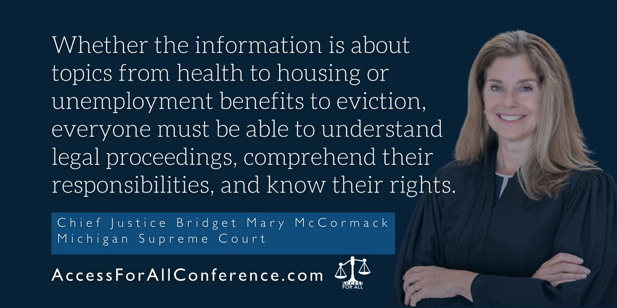 AccessForAllCon's tweet image. We are thrilled to have Chief Justice @BridgetMaryMc as a keynote speaker at #AccessForAllConference this October. 

Have you registered yet? Tickets are available now! Don&apos;t miss hearing from #plainlanguage experts! 

Get your tickets at accessforallconference.com