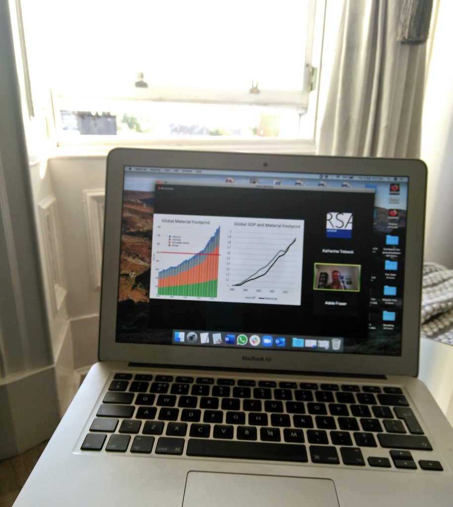 KTrebeck's tweet photo. Sunny evening in our "balcony" listening to @WEAll_Alliance Ambassador @jasonhickel deliver the #AML2020 abt role of growth & capitalism in world's crisis. Hint: bigger a role than many think (or fear). Time for a #wellbeingeconomy purposed for social justice on a healthy planet https://t.co/XFPa4l3DqL
